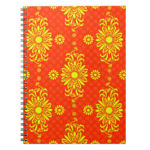 Bright Orange and Yellow Floral Pattern Spiral Notebook