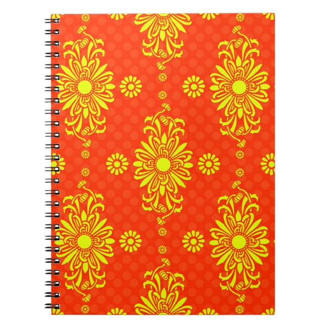 Bright Orange and Yellow Floral Pattern Spiral Notebook (Front)