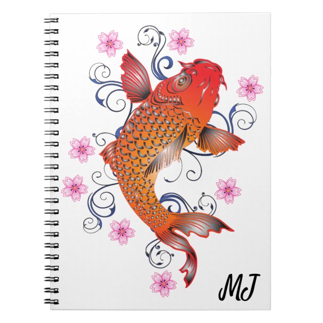 Bright Orange and Yellow Oriental Koi Fish Custom Notebook (Front)