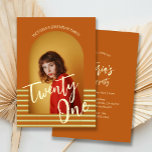Bright Orange Arch Photo 21st Birthday Party  Invitation<br><div class="desc">Celebrate in style with our Bright Orange Arch Photo 21st Birthday Party Invitation. The front allows you to showcase your favourite photo, accentuated by a bold and eye-catching design. On the back, you'll find space for the party details, all of which are fully customisable to suit your needs. This invitation...</div>