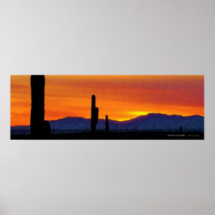 Bright Orange Arizona Desert Sunset Saguaro Cacti Poster