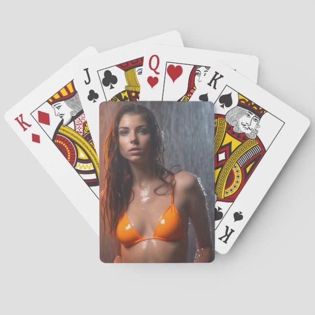 Bright Orange Bikini Model Playing Cards (Back)