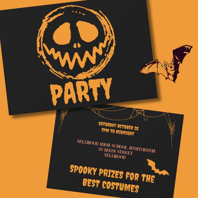 Bright  Orange Black Monster Face Halloween Party Invitation (Creator Uploaded)