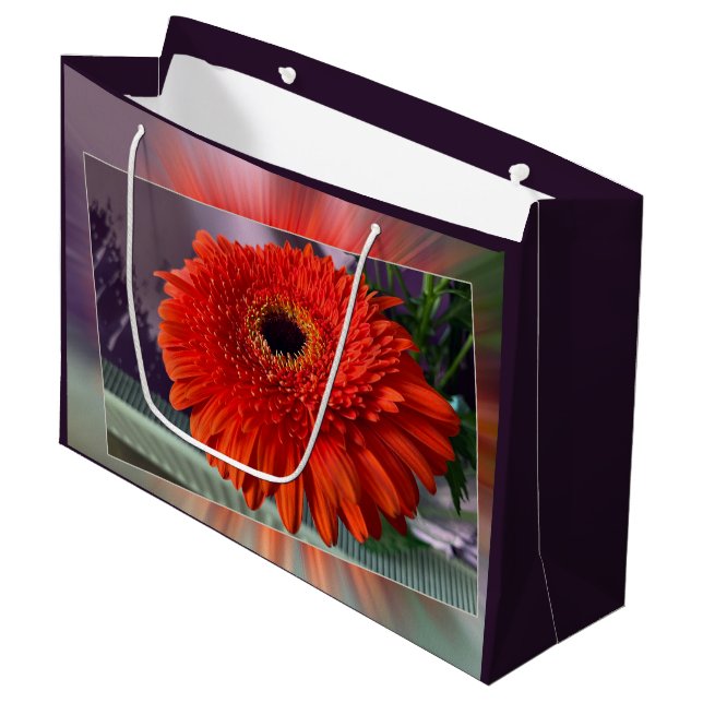 Bright orange blossom large gift bag (Front Angled)