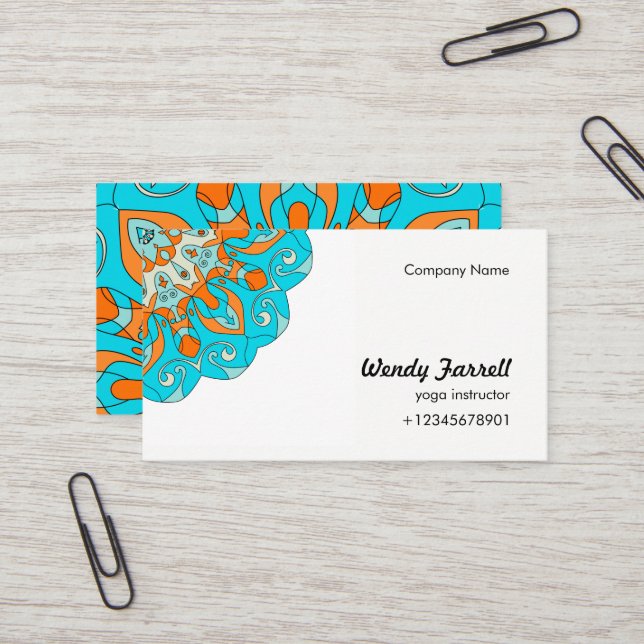 Bright orange & blue mandala design | Indian motif Business Card (Front/Back In Situ)