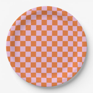 Bright Orange Chequered Paper Plate