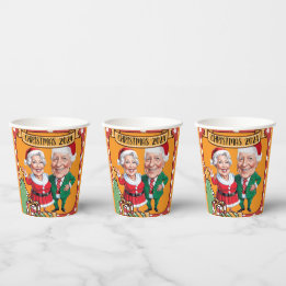 Bright Orange Christmas caricature couple Paper Cups