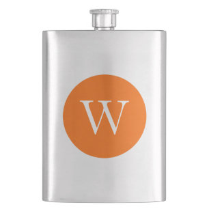 Bright Orange Circle Monogram Hip Flask