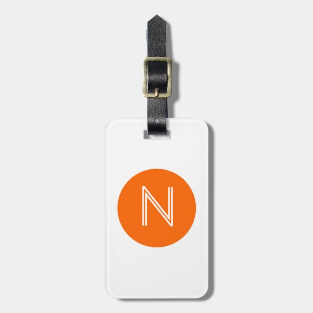 Bright Orange Circle Monogram Luggage Tag (Front Vertical)