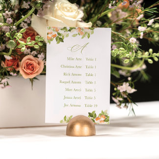 Bright Orange Citrus Alphabetic Seating Chart Table Number