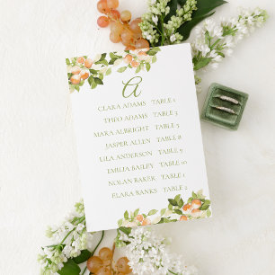 Bright Orange Citrus Alphabetic Seating Chart Table Number