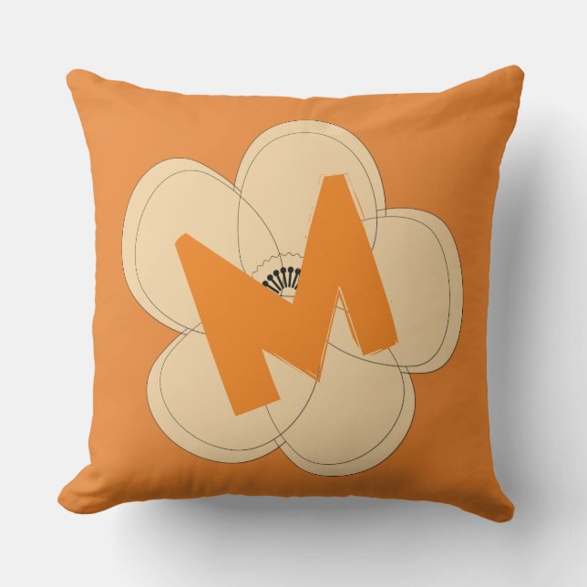 Bright Orange Colour Pop Floral Flower Pillow (Front)
