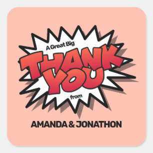 Bright Orange Comic Text – A Great Big Thank You Square Sticker