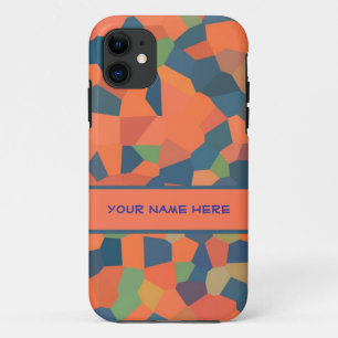 Bright Orange, Dark Blue, Green Mosaic Pattern iPhone 11 Case