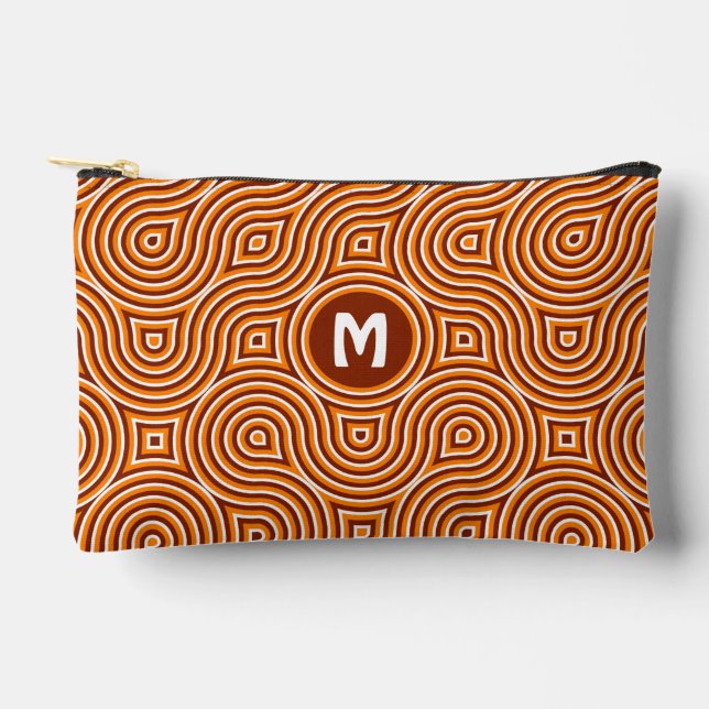 Bright Orange Dark Brown White Midcentury Pattern Accessory Pouch (Front)