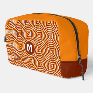 Bright Orange Dark Brown White Midcentury Pattern Dopp Kit