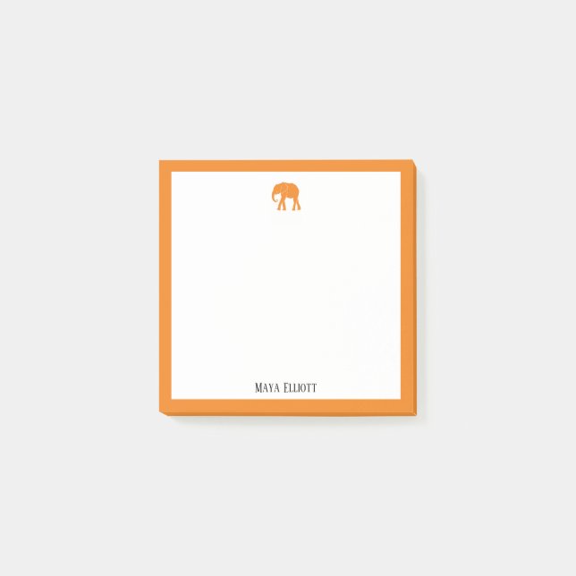 Bright Orange Elephant and Border on White w/ Name Post-it Notes (Front)