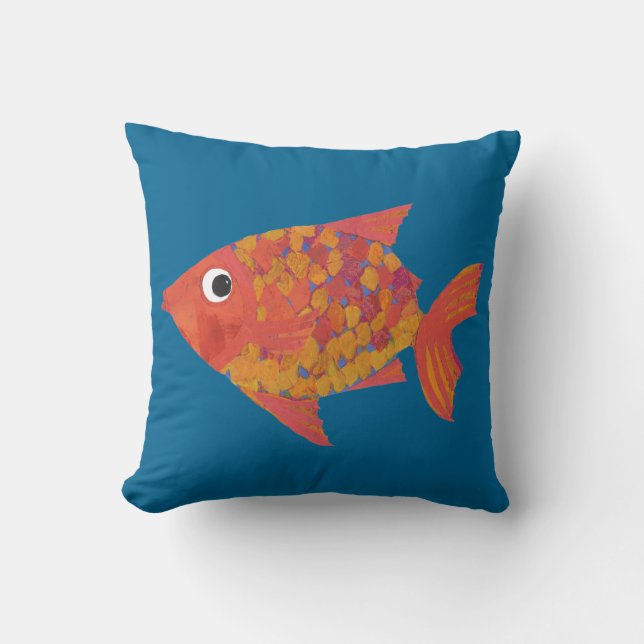 Bright Orange Fish on Deep Blue Custom Pillow (Front)