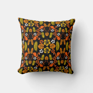 Bright Orange Floral Tropical Patterned Cushion