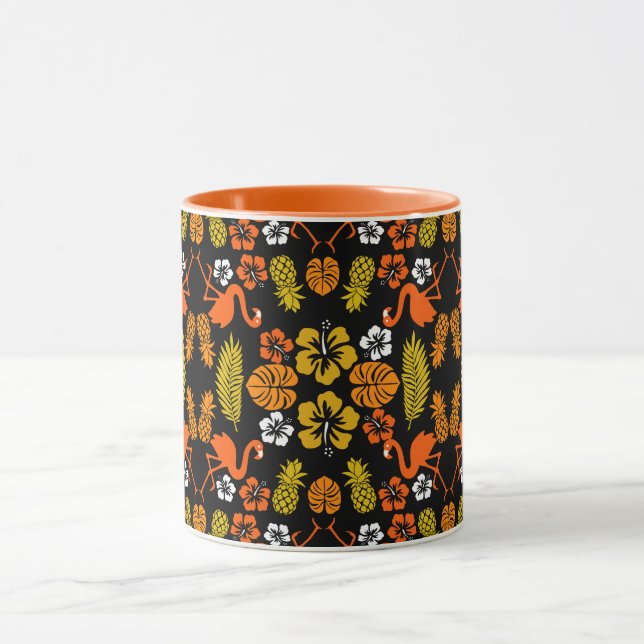 Bright Orange Floral Tropical Patterned Mug (Center)