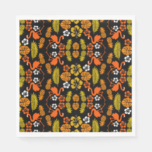 Bright Orange Floral Tropical Patterned Napkin