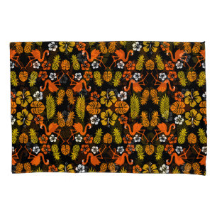 Bright Orange Floral Tropical Patterned Pillowcase