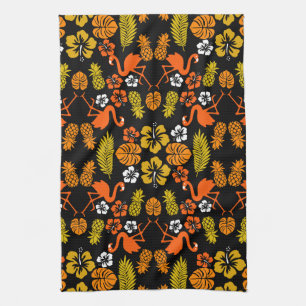Bright Orange Floral Tropical Patterned Tea Towel