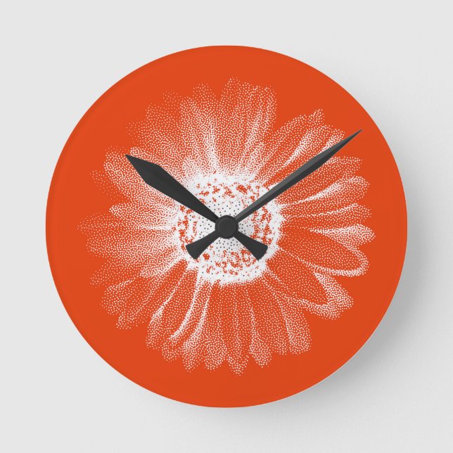 Bright Orange Floral Wall Clock (Front)