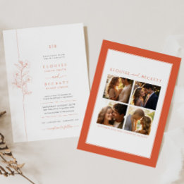 Bright Orange Floral Wedding Invitation With Photo