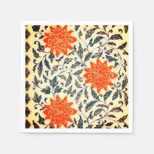 Bright orange flowers Chinese pattern Napkin