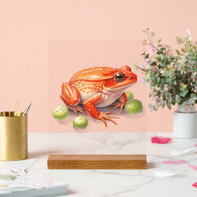 Bright Orange Frog Desk Sign Bold Nature Decor (Wedding)