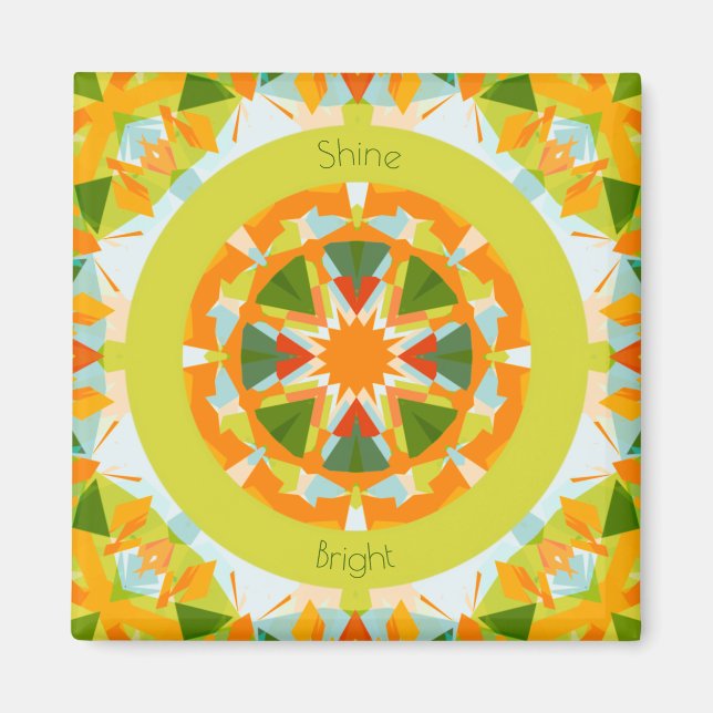 Bright Orange Fun Green Shine Bright Star Kitchen Magnet (Front)