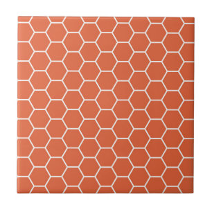 Bright Orange Geometric Honeycomb Hexagon Pattern Tile