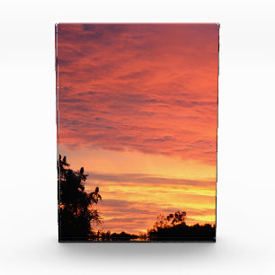 Bright Orange Glowing Cloudy Sunset, Photo Block