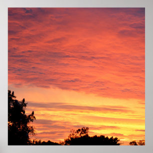 Bright Orange Glowing Cloudy Sunset, Poster