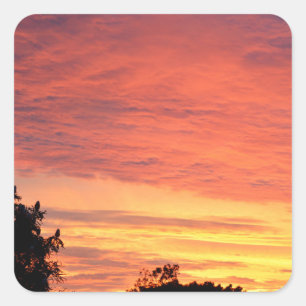 Bright Orange Glowing Cloudy Sunset, Square Sticker