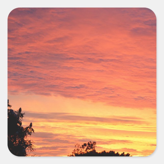 Bright Orange Glowing Cloudy Sunset, Square Sticker (Front)