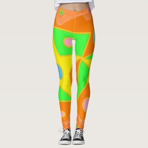 Bright orange green and yellow design leggings