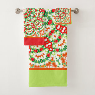 Bright Orange Green Fashionable Bandanna Shawl Bath Towel Set