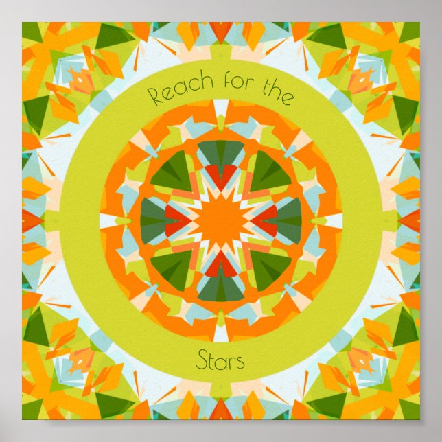 Bright Orange Green Reach for the Stars Kids Room Poster (Front)