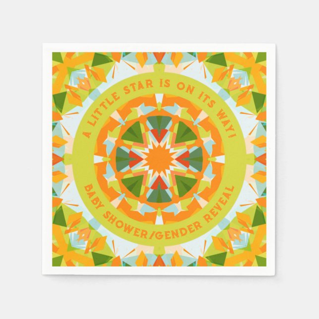Bright Orange Green Star Baby Girl’s Boy’s Shower  Napkin (Front)
