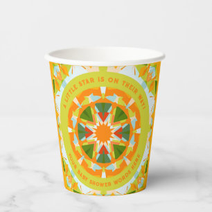 Bright Orange Green Star Baby Girl’s Boy’s Shower Paper Cups