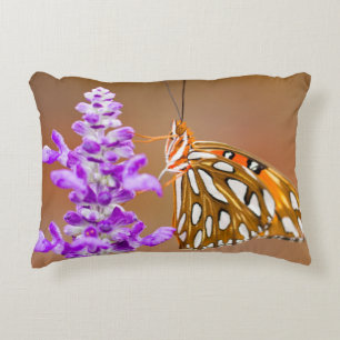 Bright Orange Gulf Fritillary Butterfly Decorative Cushion