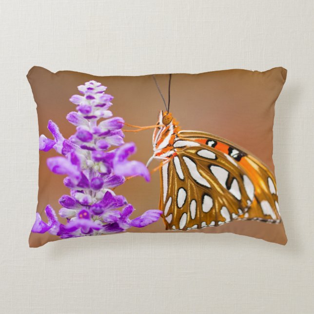 Bright Orange Gulf Fritillary Butterfly Decorative Cushion (Front)
