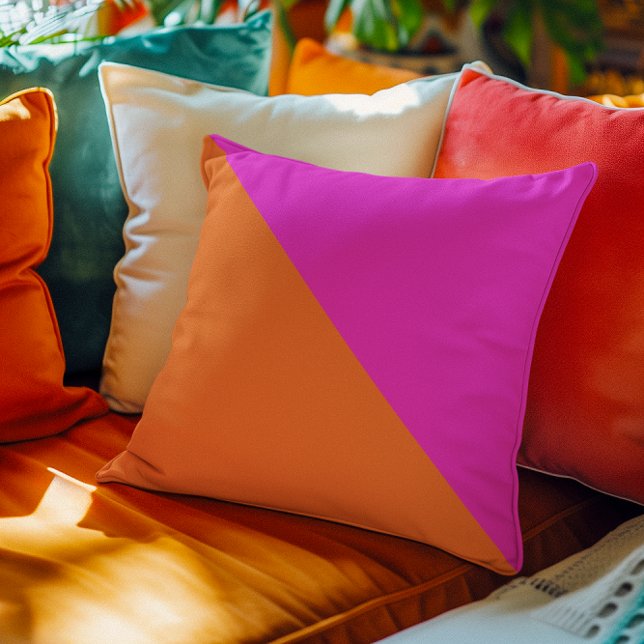 Bright Orange Hot Magenta Pink Diagonal Colorblock Cushion (Orange and Pink Zigzag Throw Pillow)