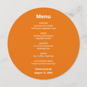 Bright Orange Modern Wedding Round Menu