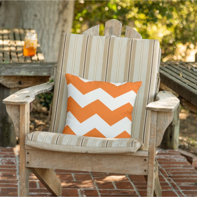 Bright Orange Modern Zig Zag Chevron Pattern Outdoor Cushion (Chair)