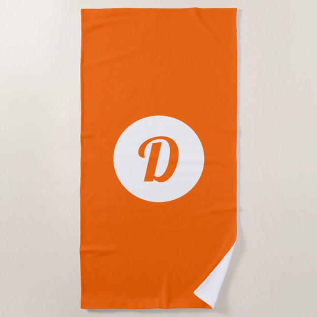 Bright Orange Monogrammed Beach Towel (Front)