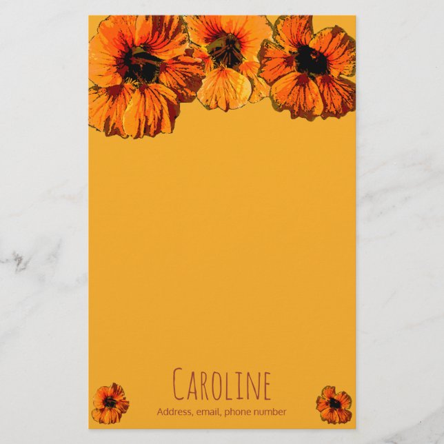 Bright orange nasturtiums - personalised stationery (Front)