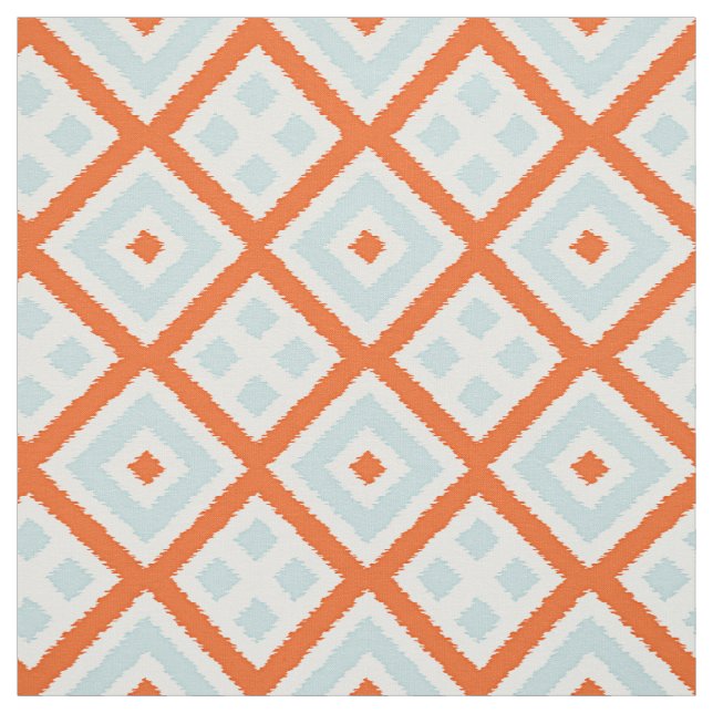 Bright Orange Pale Grey Green Blue Squares Pattern Fabric (Swatch)